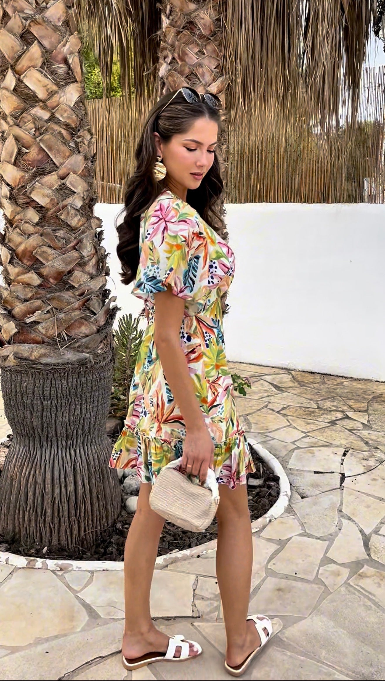 AX Paris DA2621 - Multi leaf print dress