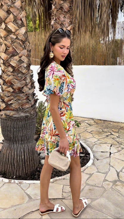 AX Paris DA2621 - Multi leaf print dress