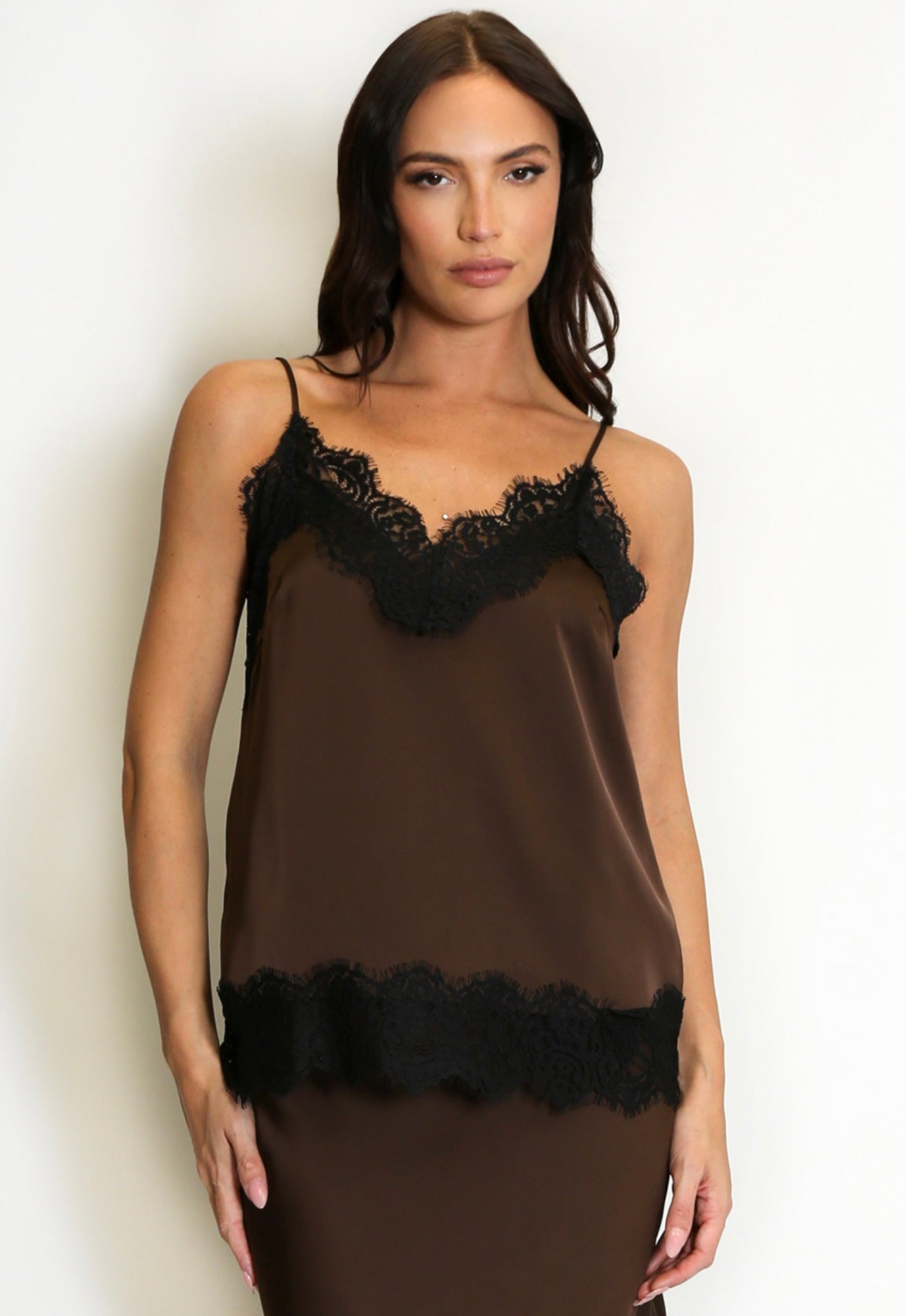 PETUNIA - Satin and lace trim cami top