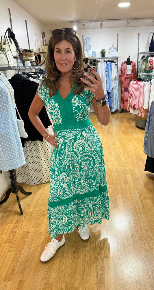 MACY cap sleeve printed maxi dress