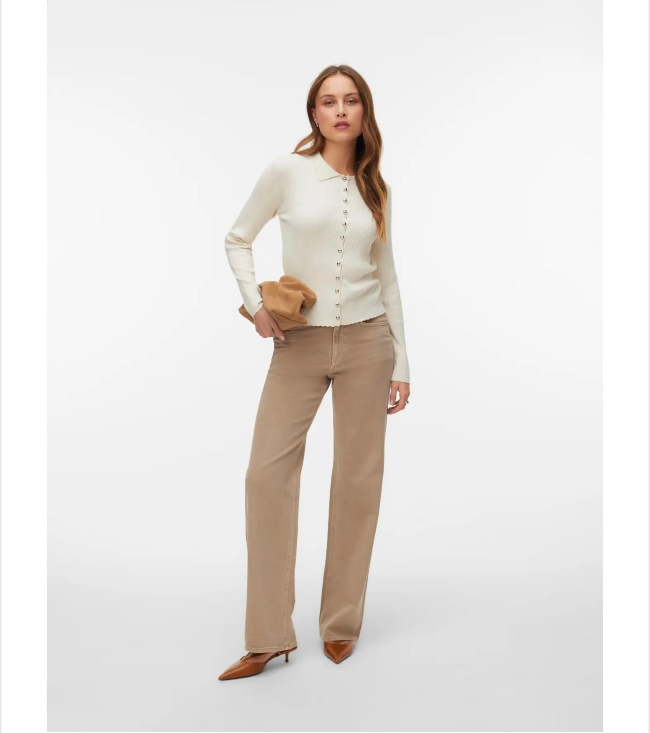Vero Moda - TESSA - High waist wide leg jeans - Beige