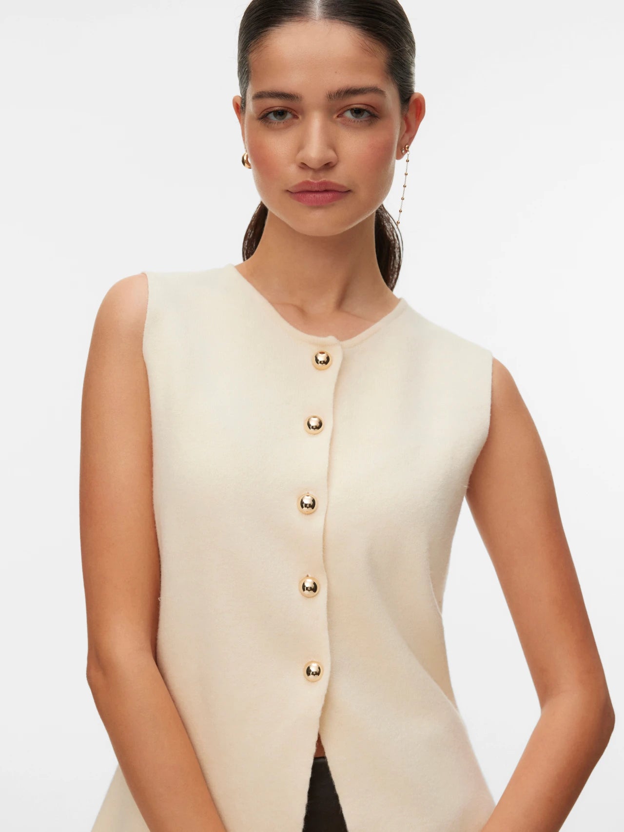 Vero Moda - SABA - Knitted gold button waistcoat