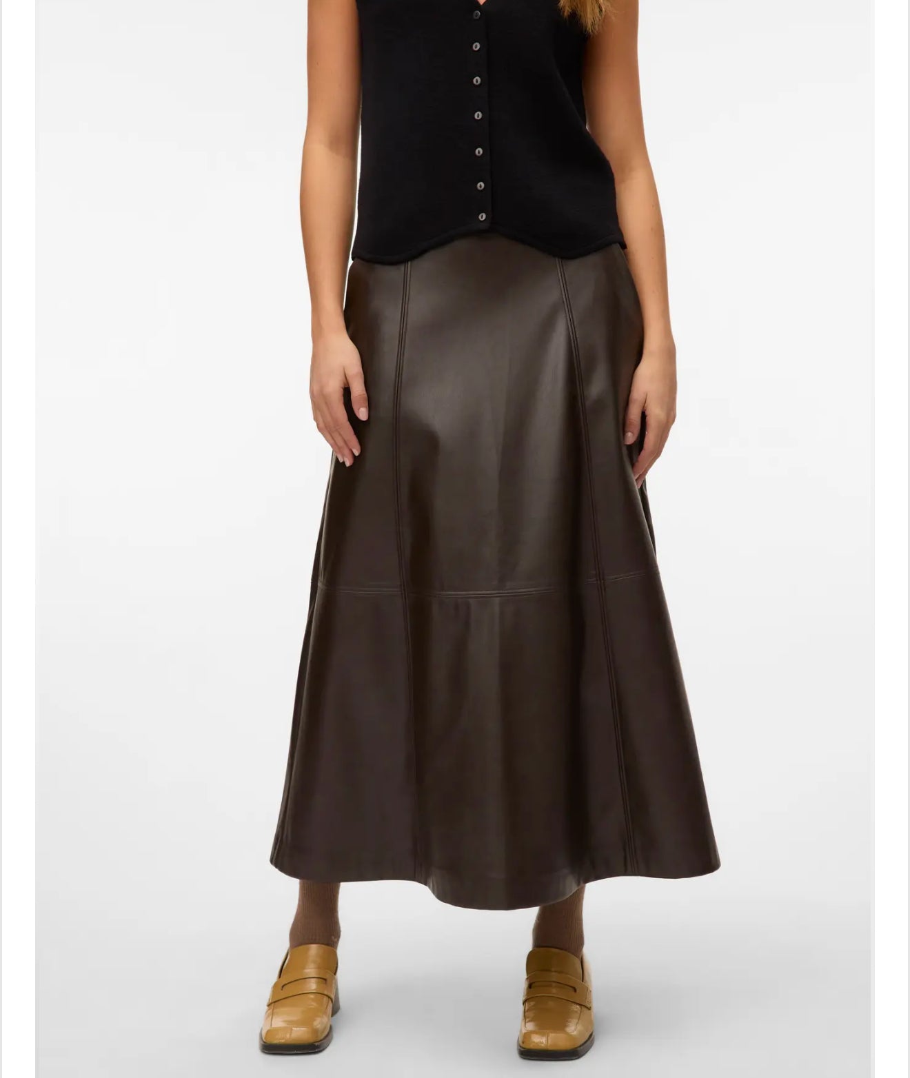 Vero Moda - OLIVE - Faux leather midi skirt