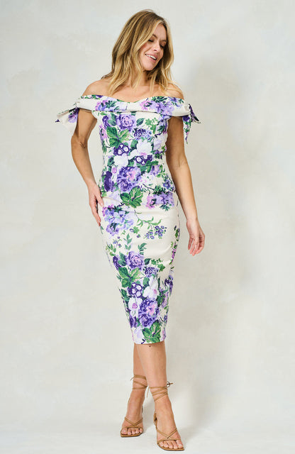 Hope & Ivy - SUZETTE - Off The Shoulder Midi Dress with Pencil Skirt