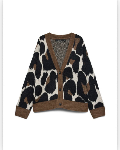 Vero Moda - LEONIE - Leopard print chunky knit cardi