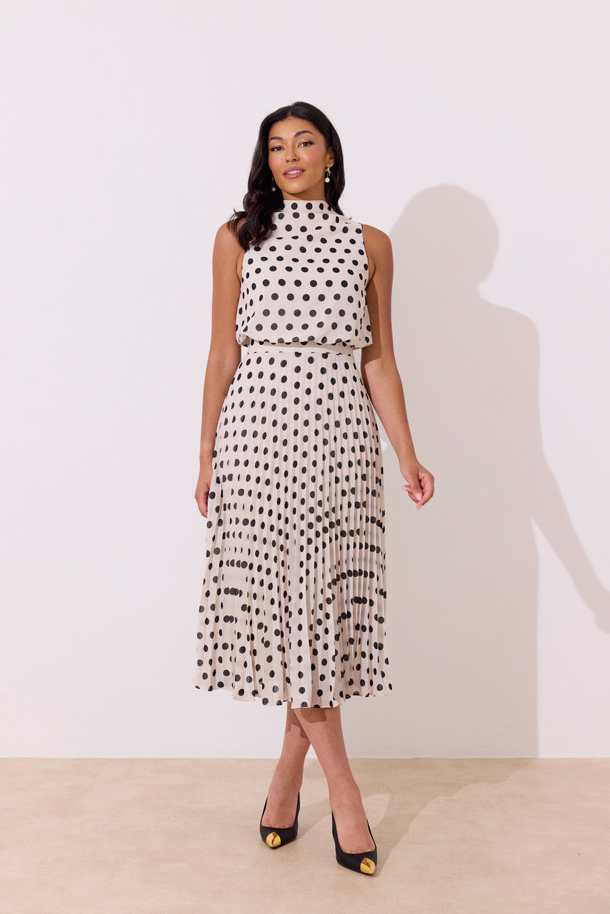8th Sign - Polka dot pleat midi dress