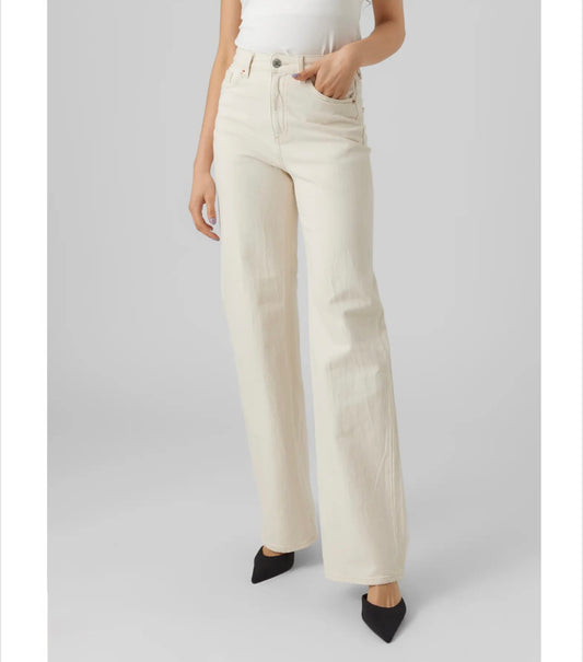 Vero Moda - TESSA - High waist wide leg jeans - Cream