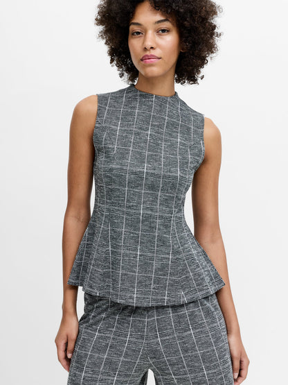 French Connection- Wesley Grey Check Jersey Peplum Top