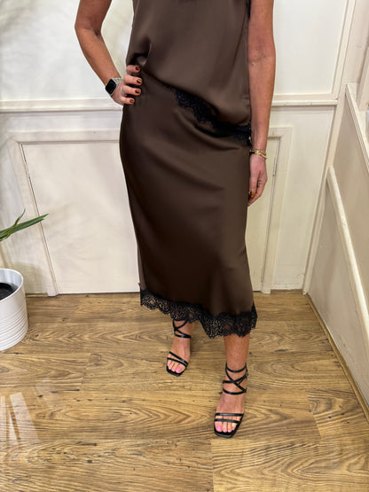 PORSHA - Satin and lace slip skirt