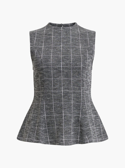 French Connection- Wesley Grey Check Jersey Peplum Top