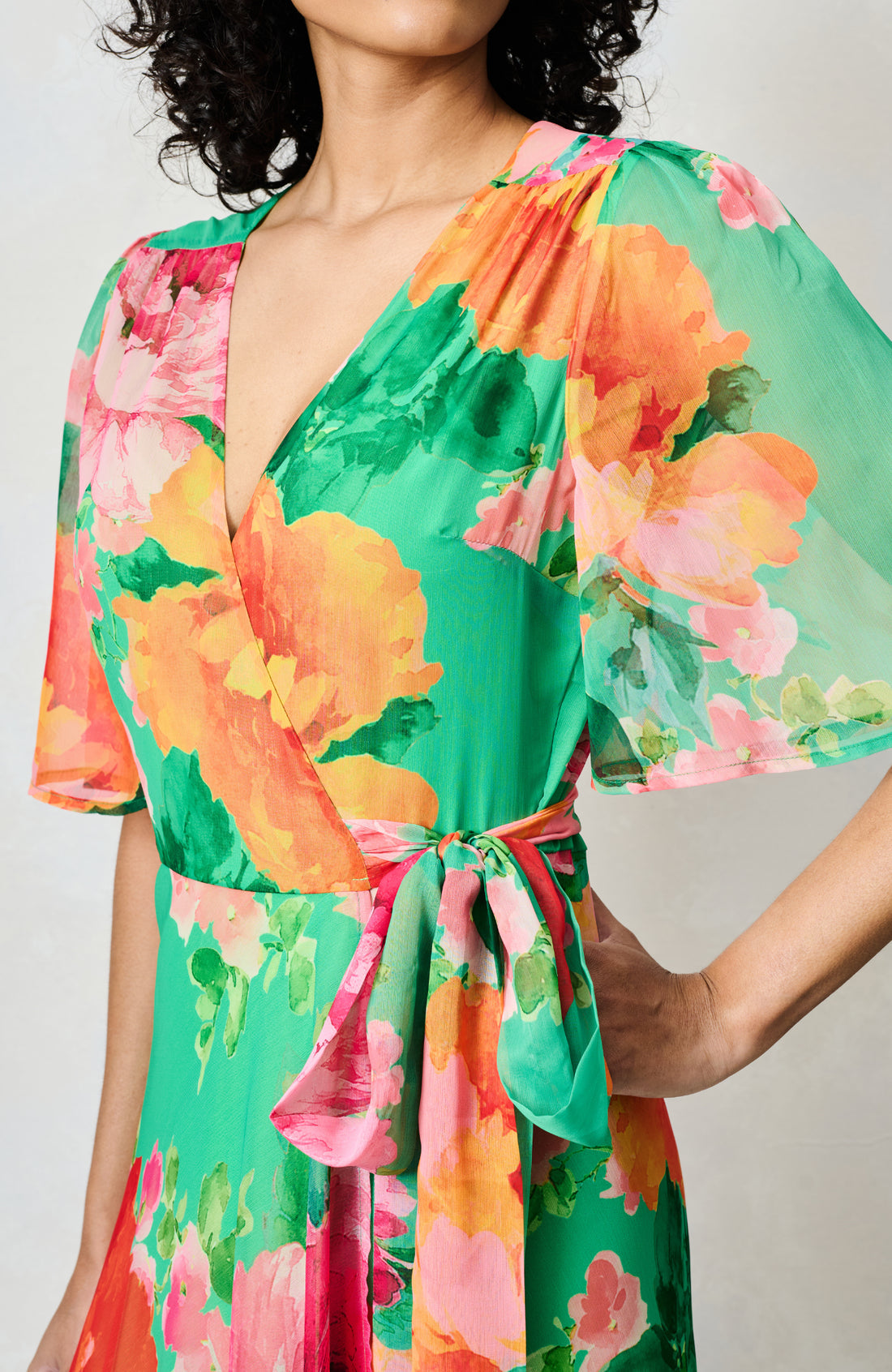 Hope & Ivy - The Samantha - Flutter Sleeve Maxi Wrap Dress with Tie Waist