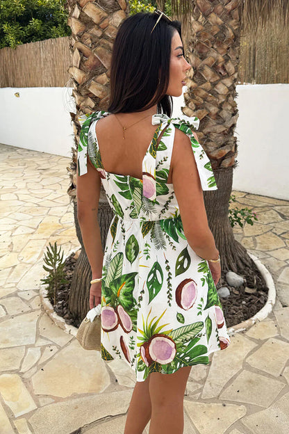 AX Paris - DA2575 - Multi Coconut Print Tie Strap Mini Dress
