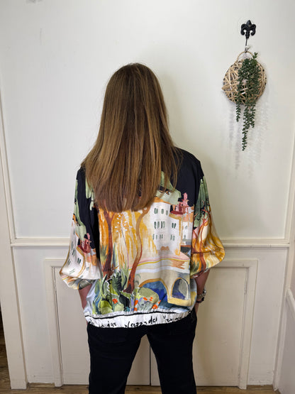 D.E.C.K by DECOLLAGE - 9160 - Printed satin bomber jacket - Black