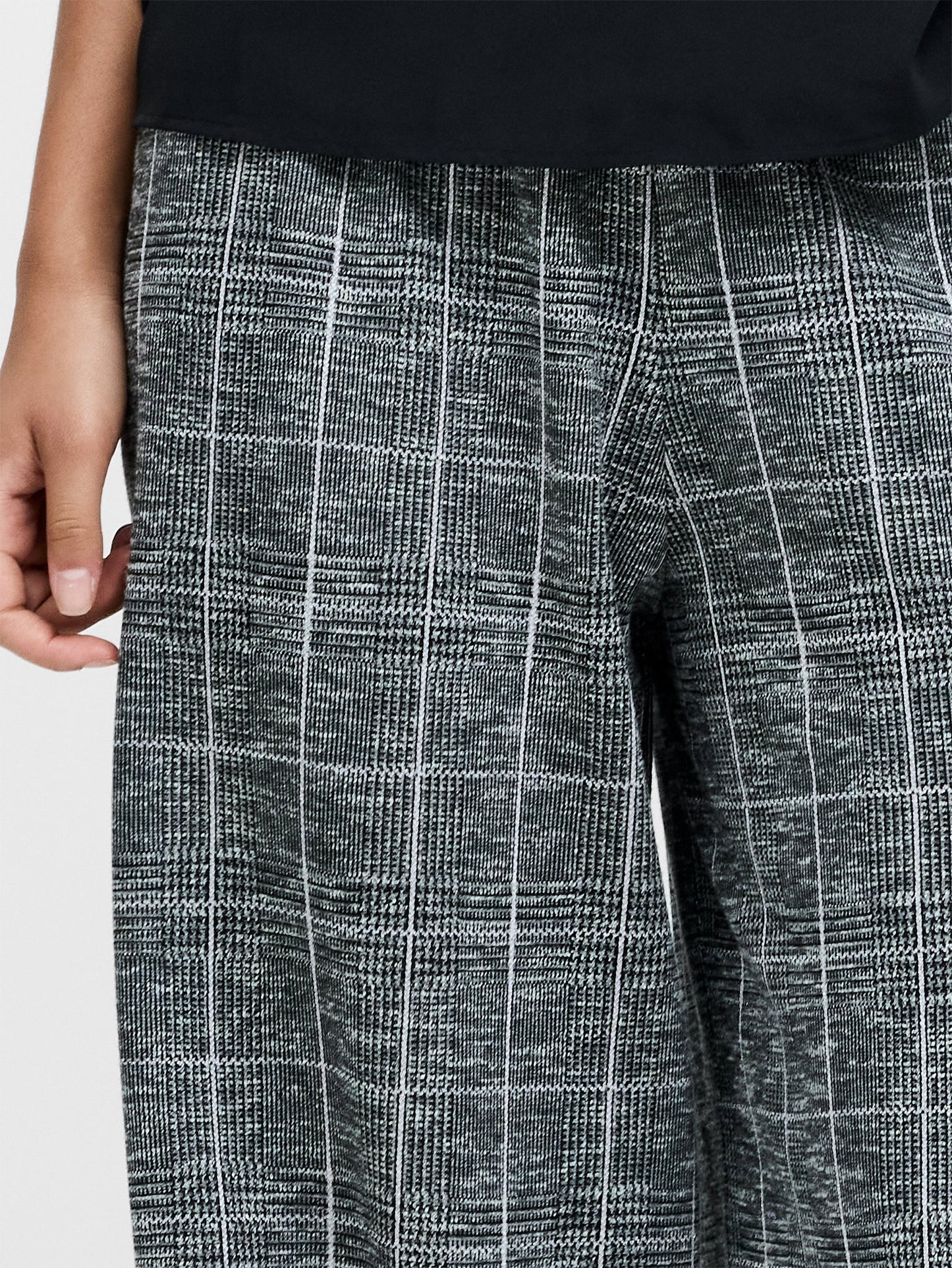 French Connection - Wesley Grey Check Jersey Wide Leg Trousers