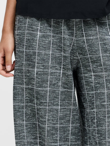 French Connection - Wesley Grey Check Jersey Wide Leg Trousers