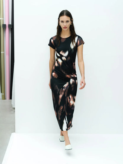 French Connection - Josephine Abstract Printed Jersey Ruched Midi Dress
