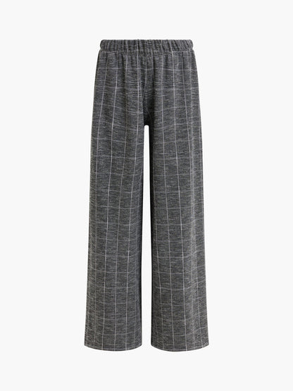 French Connection - Wesley Grey Check Jersey Wide Leg Trousers