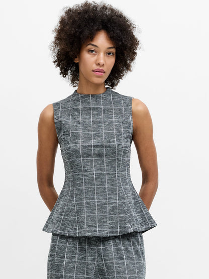 French Connection- Wesley Grey Check Jersey Peplum Top