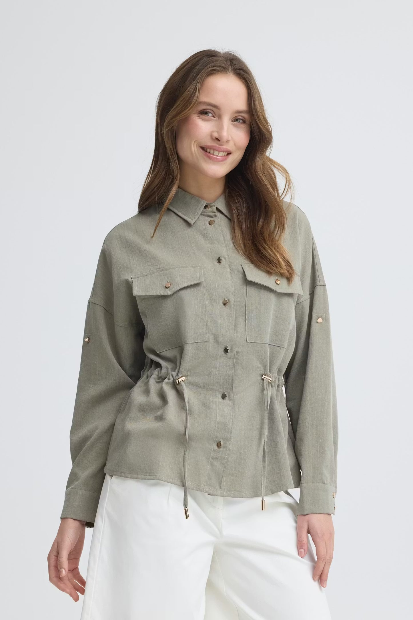 B.Young -DIVISO - Drawstring button front shirt jacket
