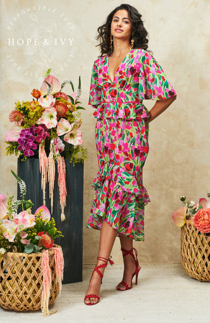 Hope & Ivy - The Rosemary - V.neck midi tea dress