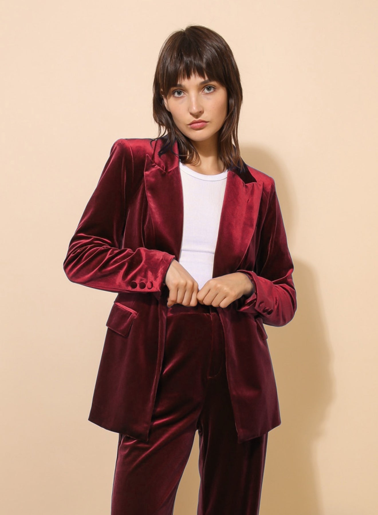 LANA - Velvet blazer - Burgundy