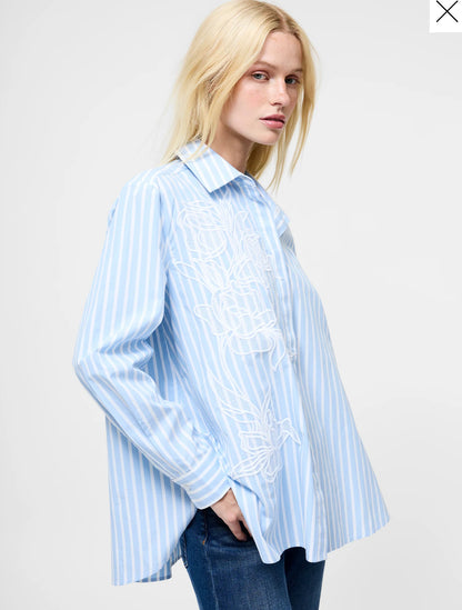 French Connection - 72ZBW - Cambria Cotton Embroidered Floral Stripe Shirt
