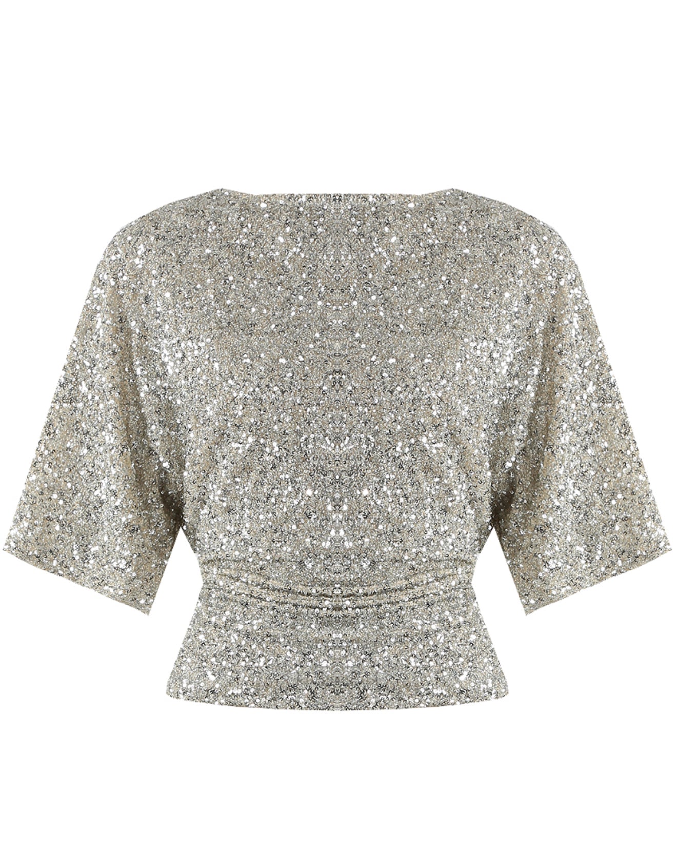 LORELEI - Sequin gathered waist short sleeve top