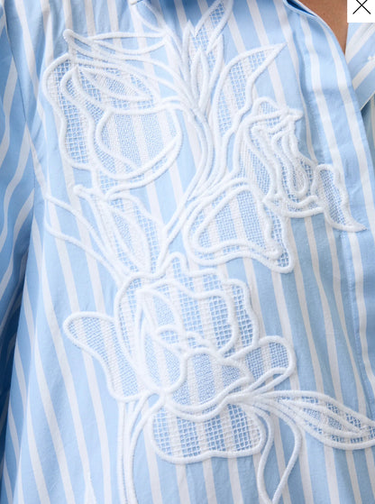 French Connection - 72ZBW - Cambria Cotton Embroidered Floral Stripe Shirt