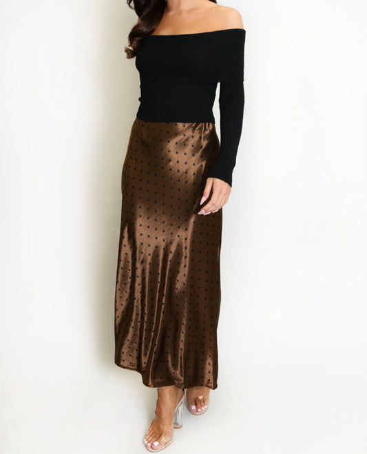 KLAIR - Satin polka dot midi skirt