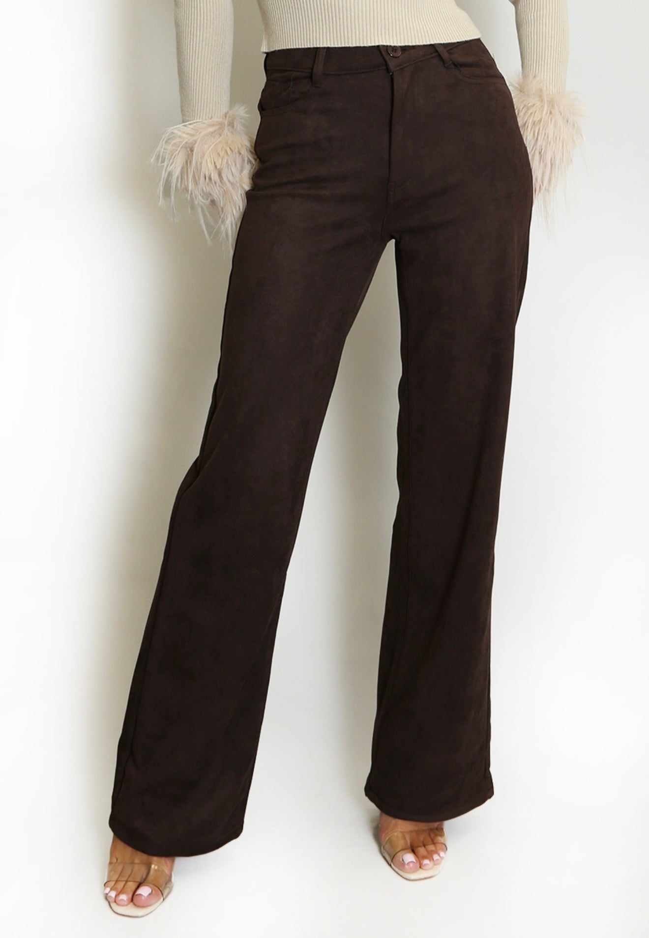 WAYNE - Faux suede straight leg trousers