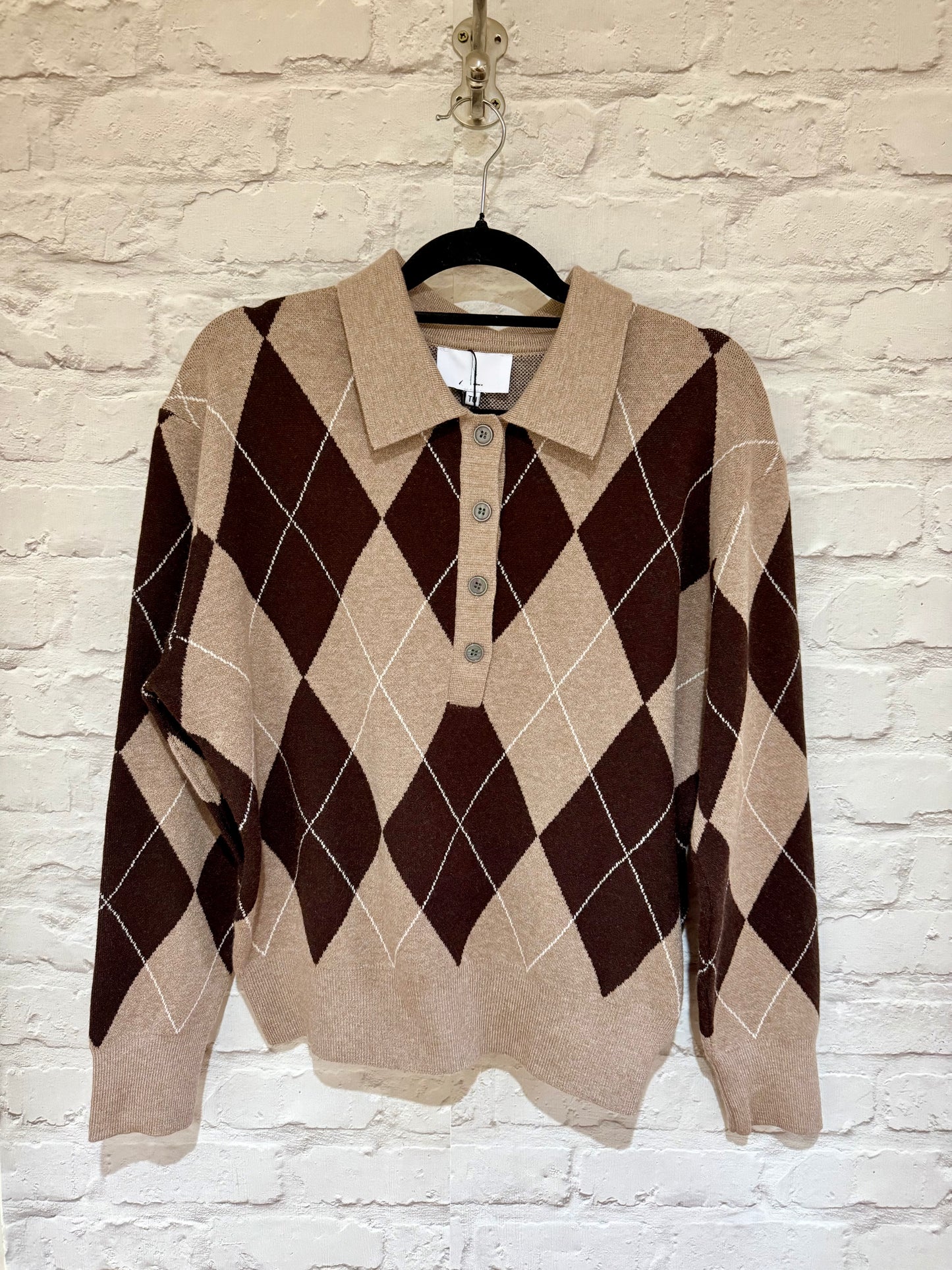 OAKLEY - Argyle button front knitted jumper