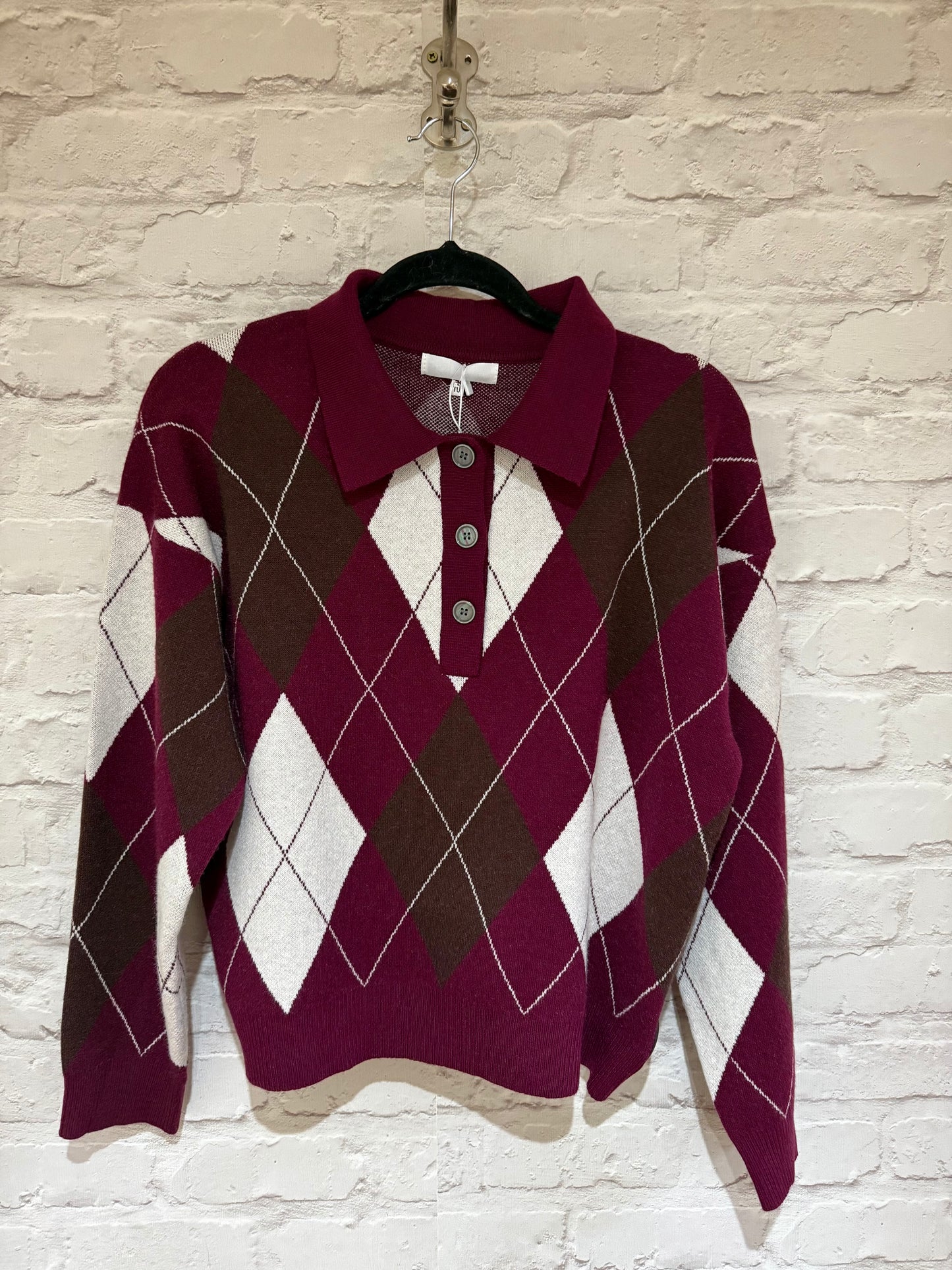 OAKLEY - Argyle button front knitted jumper