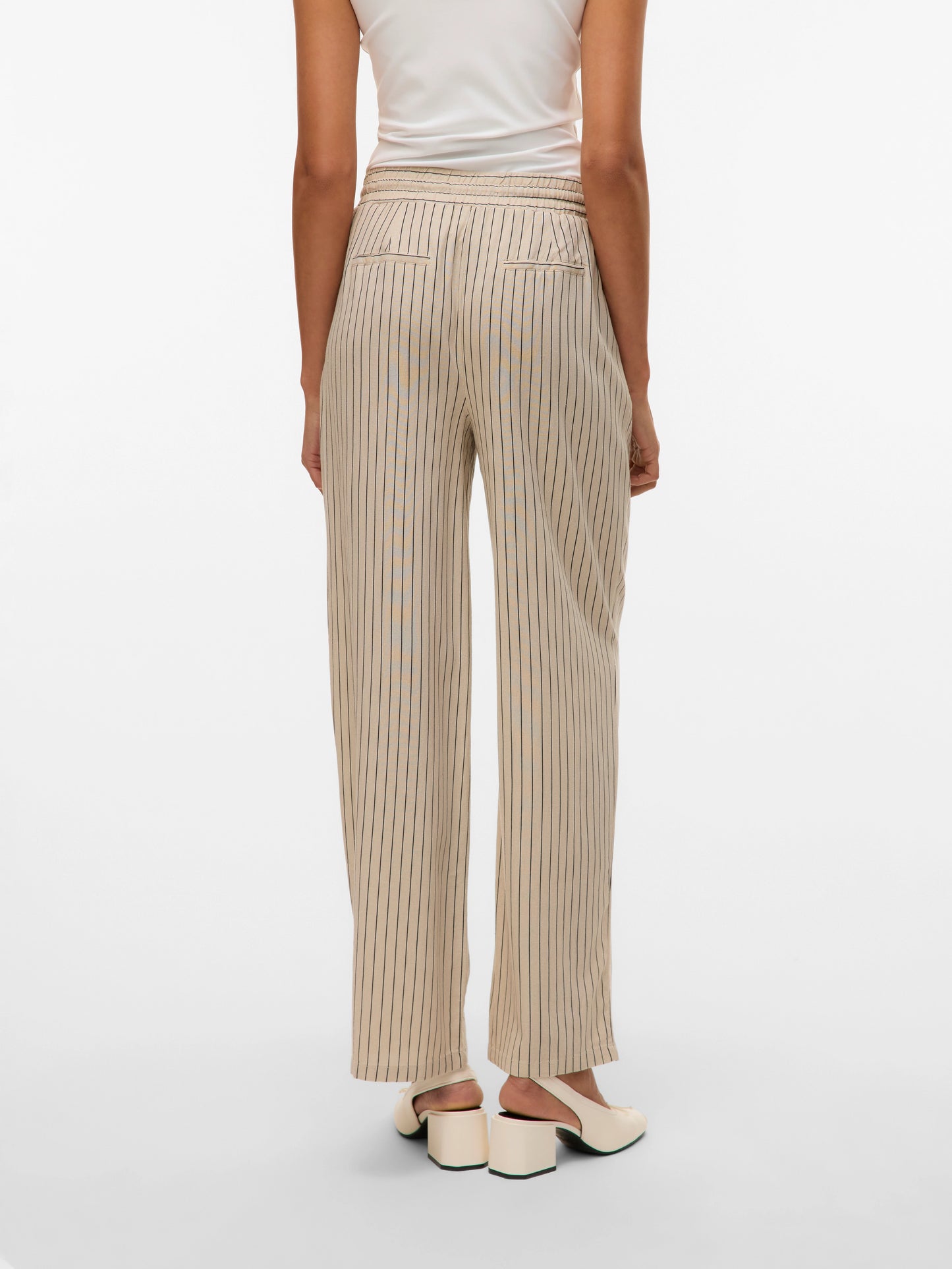 Vero Moda - JESMILO - Pinstripe High rise wide linen trousers