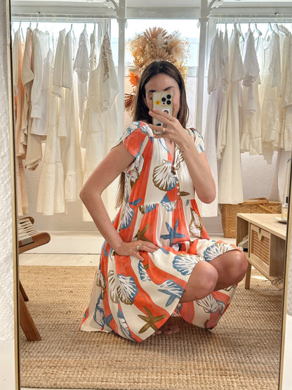 Jaase - TRACEY - V.Neck button front floaty dress - Seashell