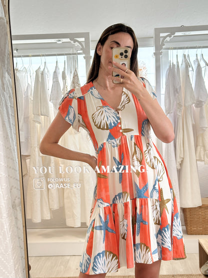 Jaase - TRACEY - V.Neck button front floaty dress - Seashell