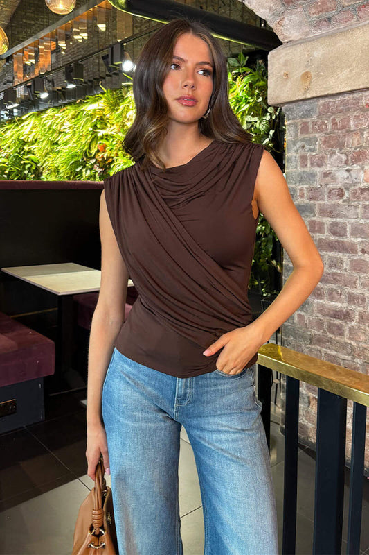 AX Paris - TA680 - Chocolate Draped Front Top