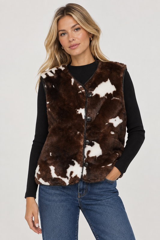 Vero Moda - DONJA COLLEEN - Cow print faux fur gilet