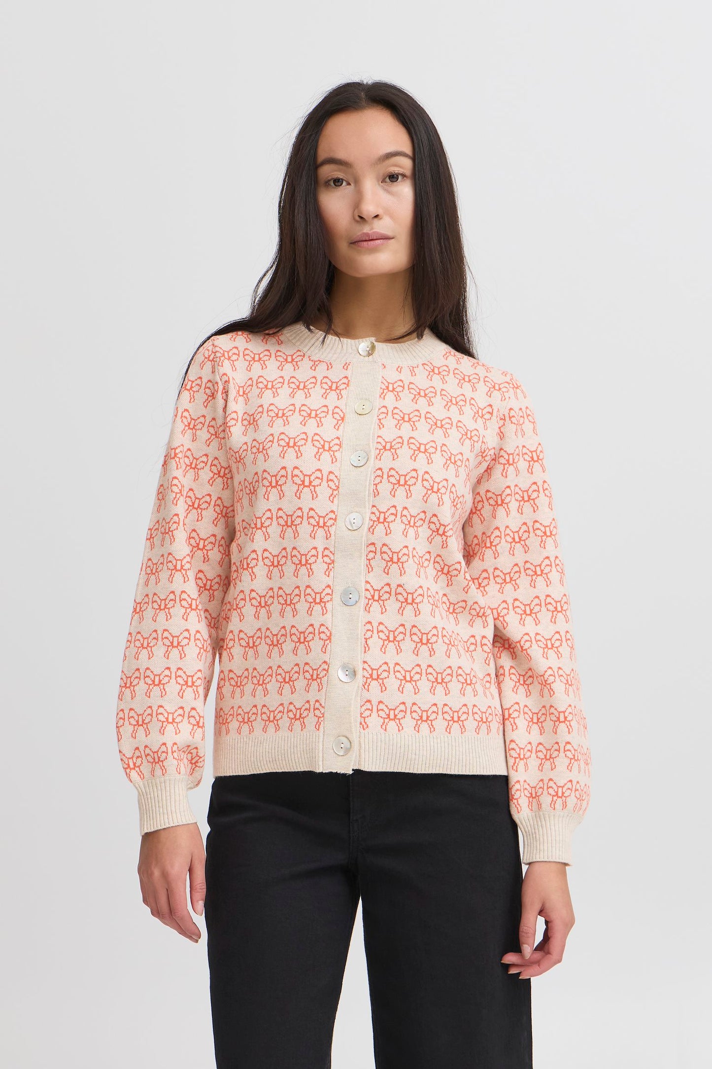 ICHI - BRIELLE CA3 - Bow print knitted cardigan