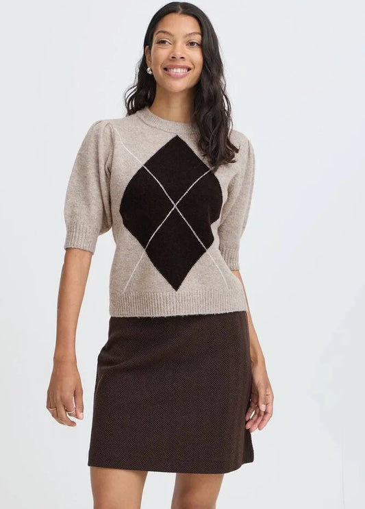 B.Young - OSMILLA SS - Short sleeve argyle knit