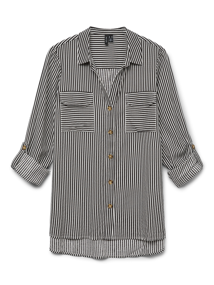 Vero Moda - BUMPY - Stripe front pocket shirt - Dark Chocolate