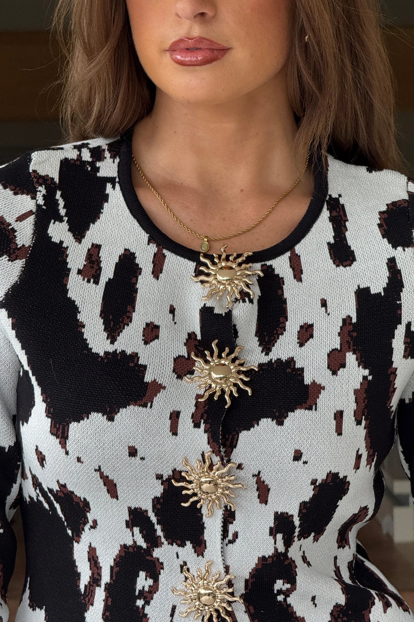 HADDIE cow print  knitted cardigan