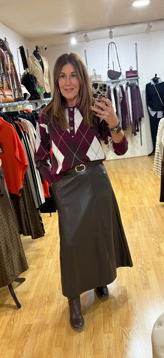 OAKLEY - Argyle button front knitted jumper