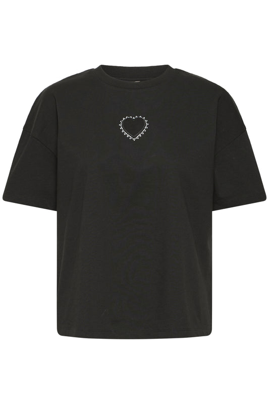 ICHI - PETRO - Cut out oversized heart t.shirt with diamanté detail