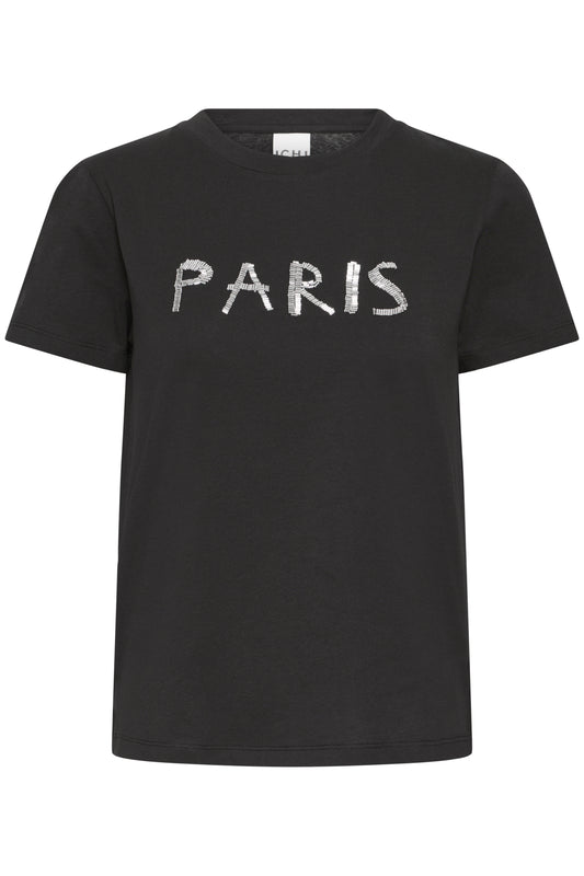 ICHI - CAMINO - Paris sequin slogan t.shirt