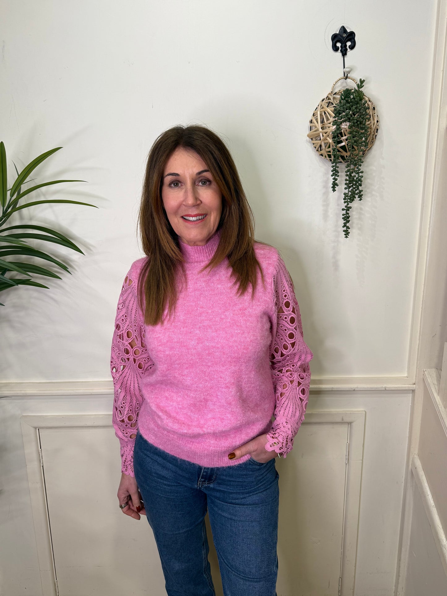 JANA - Lace sleeve knitted top