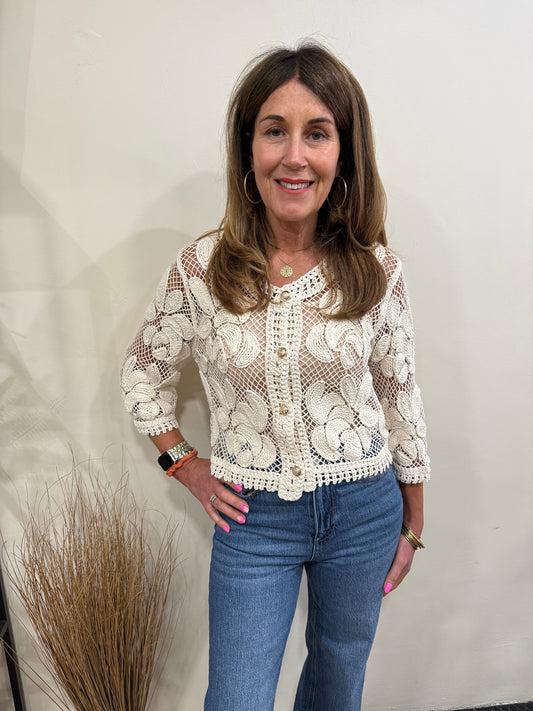 DEBS - Crochet 3/4 sleeve cardigan