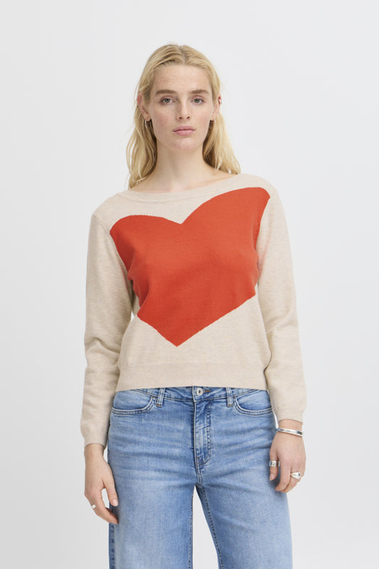 ICHI - BRIELLE LS3 - Heart front knit with tie back detail