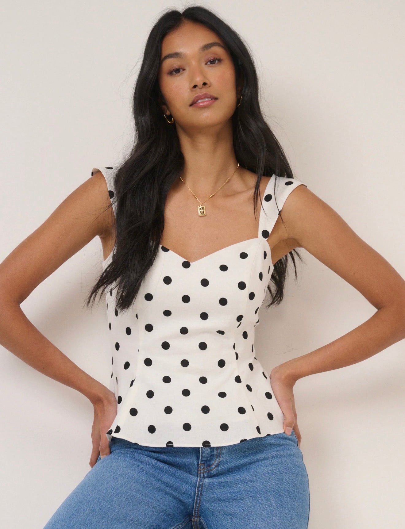 Nobody’s Child - SONNING - White Polka Dot Fitted Top