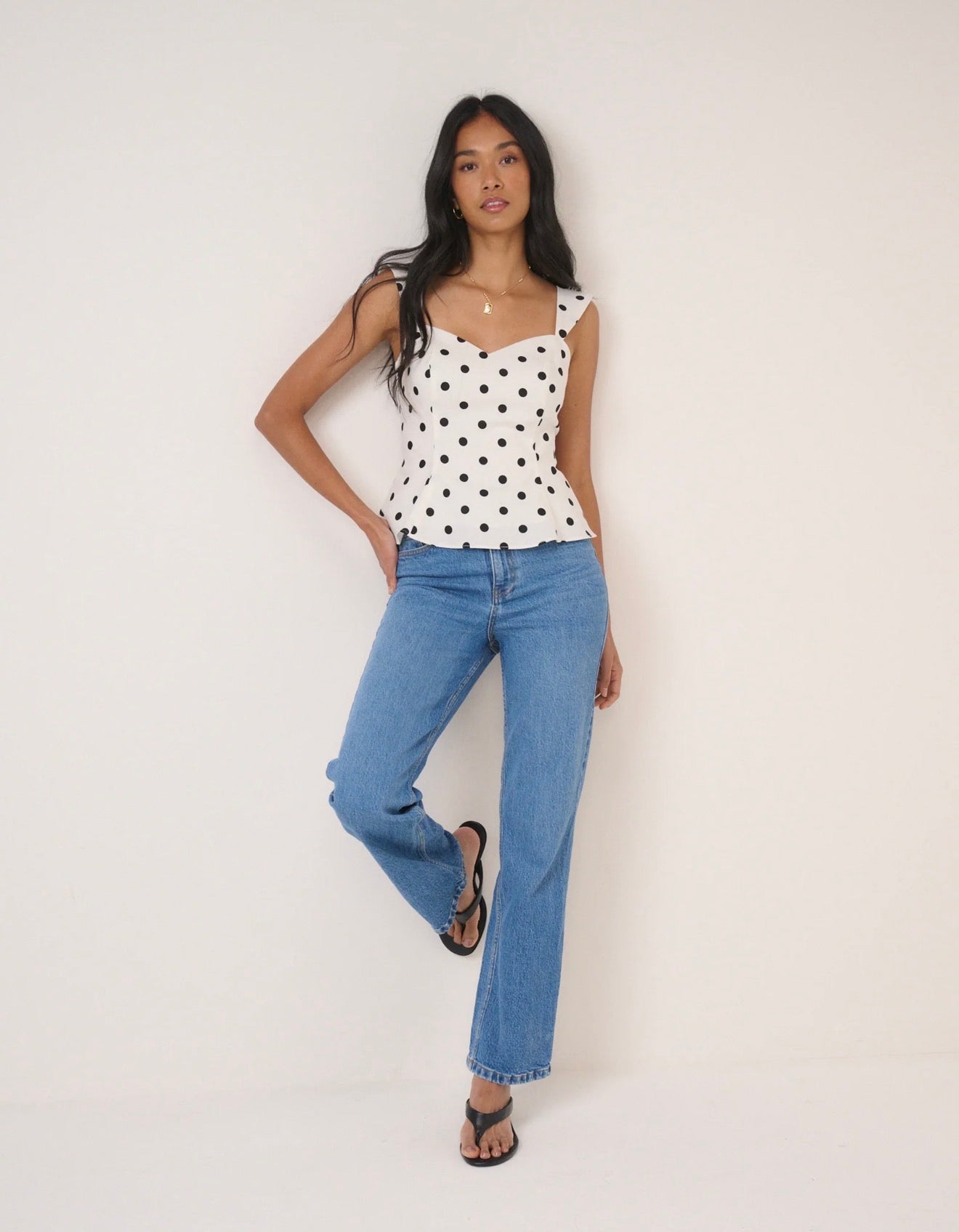Nobody’s Child - SONNING - White Polka Dot Fitted Top