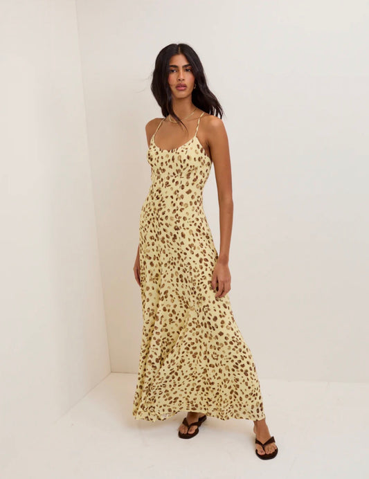 Nobody’s Child - KIKI - Butter Yellow Leopard Print Maxi Dress
